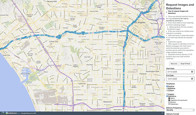 An example of Bentley’s Blyncsy Open API portal, which enables transportation agencies to easily select roads to be inspected. (Image courtesy of Bentley Systems)
