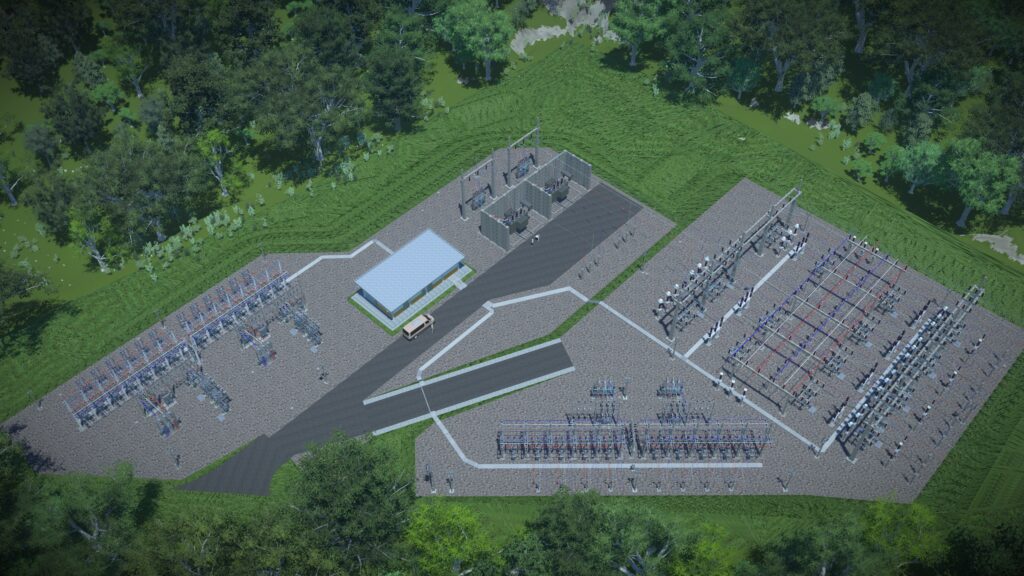 Aerial view of an electrical substation operated by COPEL Distribuição S.A., surrounded by greenery, featuring transformers, switchgear, and a central building with paved access roads—an ideal case study in efficient energy distribution. | Bentley Systems | Infrastructure Engineering Software Company Aerial view of an electrical substation operated by COPEL Distribuição S.A., surrounded by greenery, featuring transformers, switchgear, and a central building with paved access roads—an ideal case study in efficient energy distribution.